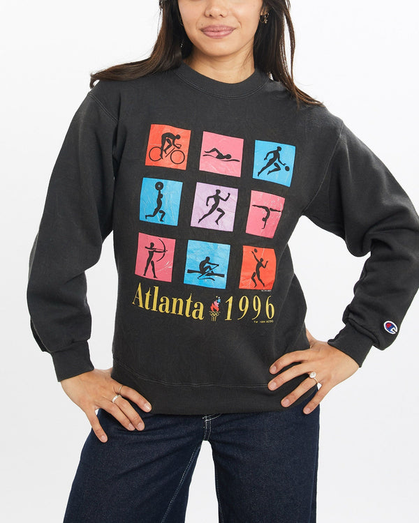 Vintage, 1996, Champion, Atlanta, Olympics, Sweatshirt, The Real Deal, size double extra small, colour Black, newtown, sydney, australia, thrift store, opshop, preloved, secondhand, sustainable, retro, antique, 70s, 80s, 90s, 2000s, 00s, fashion, clothing, streetwear, trendy, garment, style, boutique, store, shop, archive, sale, cheap, best, top, Sweats and hoodies