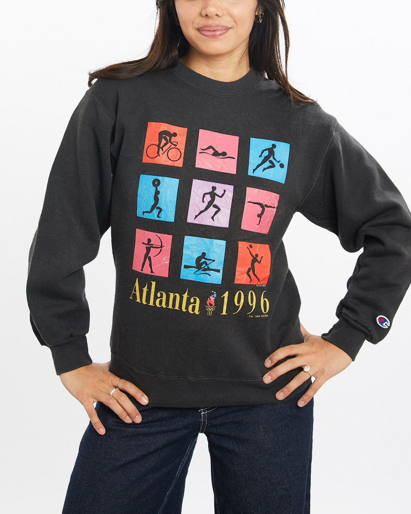 Vintage, 1996, Champion, Atlanta, Olympics, Sweatshirt, The Real Deal, size double extra small, colour Black, newtown, sydney, australia, thrift store, opshop, preloved, secondhand, sustainable, retro, antique, 70s, 80s, 90s, 2000s, 00s, fashion, clothing, streetwear, trendy, garment, style, boutique, store, shop, archive, sale, cheap, best, top, Sweats and hoodies