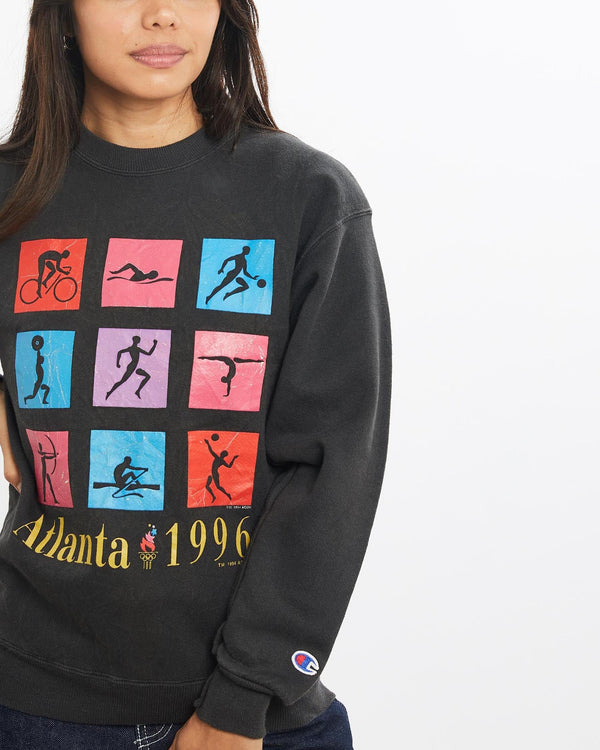 Vintage, 1996, Champion, Atlanta, Olympics, Sweatshirt, The Real Deal, size double extra small, colour Black, newtown, sydney, australia, thrift store, opshop, preloved, secondhand, sustainable, retro, antique, 70s, 80s, 90s, 2000s, 00s, fashion, clothing, streetwear, trendy, garment, style, boutique, store, shop, archive, sale, cheap, best, top, Sweats and hoodies