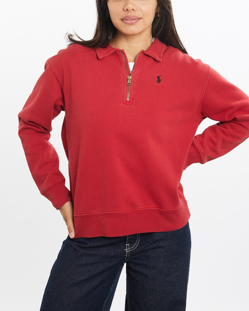Vintage, 90s, Polo, Ralph, Lauren, Quarter, Zip, Sweatshirt, The Real Deal, size double extra small, colour Red, newtown, sydney, australia, thrift store, opshop, preloved, secondhand, sustainable, retro, antique, 70s, 80s, 90s, 2000s, 00s, fashion, clothing, streetwear, trendy, garment, style, boutique, store, shop, archive, sale, cheap, best, top, Sweats and hoodies