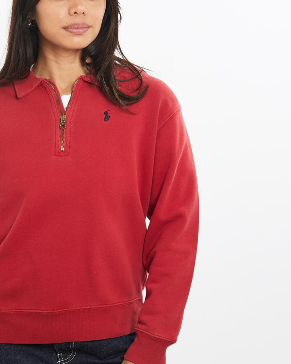 Vintage, 90s, Polo, Ralph, Lauren, Quarter, Zip, Sweatshirt, The Real Deal, size double extra small, colour Red, newtown, sydney, australia, thrift store, opshop, preloved, secondhand, sustainable, retro, antique, 70s, 80s, 90s, 2000s, 00s, fashion, clothing, streetwear, trendy, garment, style, boutique, store, shop, archive, sale, cheap, best, top, Sweats and hoodies