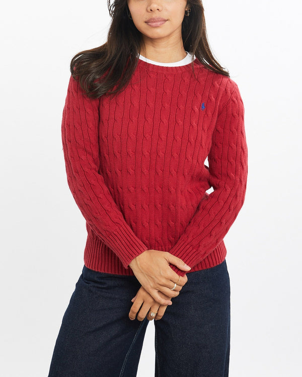 Vintage, Polo, Ralph, Lauren, Cable, Knit, Sweater, The Real Deal, size double extra small, colour Red, newtown, sydney, australia, thrift store, opshop, preloved, secondhand, sustainable, retro, antique, 70s, 80s, 90s, 2000s, 00s, fashion, clothing, streetwear, trendy, garment, style, boutique, store, shop, archive, sale, cheap, best, top, Sweats and hoodies