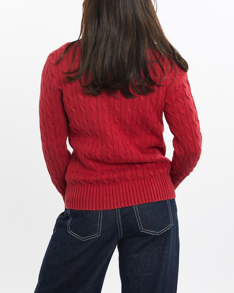 Vintage, Polo, Ralph, Lauren, Cable, Knit, Sweater, The Real Deal, size double extra small, colour Red, newtown, sydney, australia, thrift store, opshop, preloved, secondhand, sustainable, retro, antique, 70s, 80s, 90s, 2000s, 00s, fashion, clothing, streetwear, trendy, garment, style, boutique, store, shop, archive, sale, cheap, best, top, Sweats and hoodies