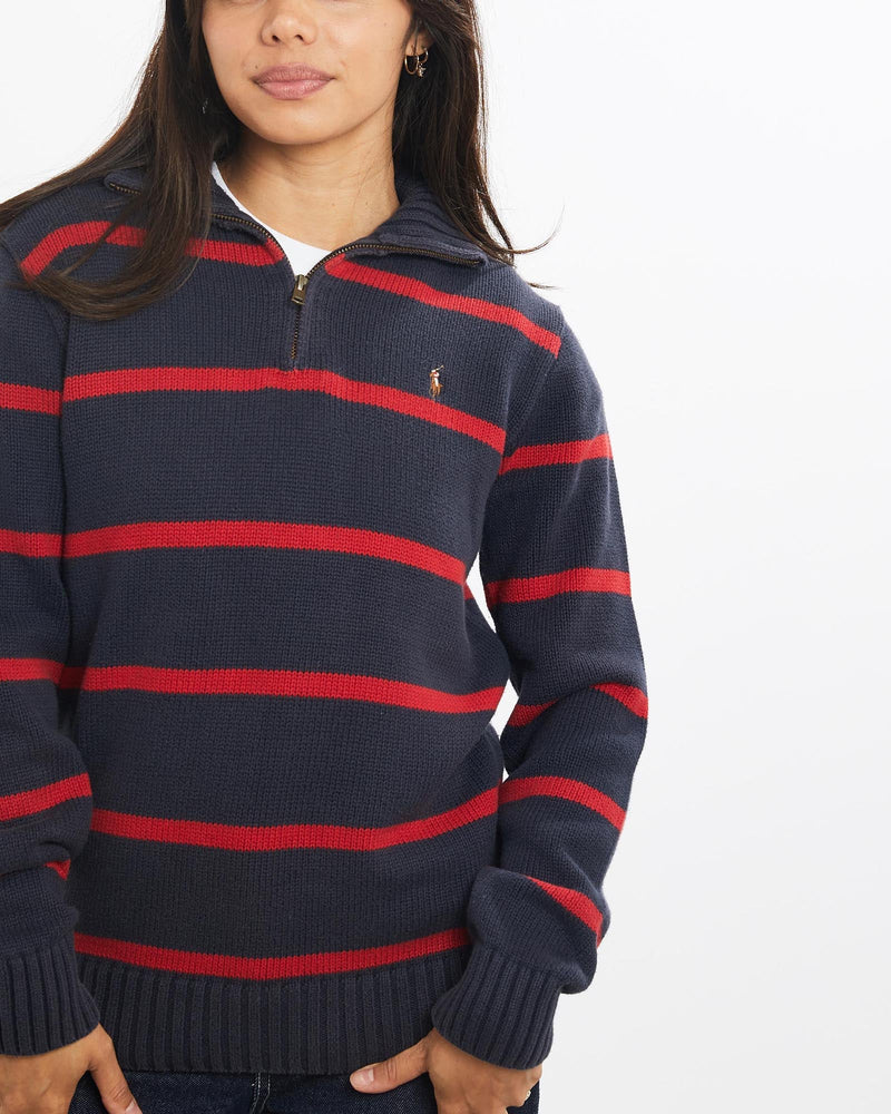 Vintage, 90s, Polo, Ralph, Lauren, Quarter, Zip, Knit, Sweater, The Real Deal, size double extra small, colour Navy, newtown, sydney, australia, thrift store, opshop, preloved, secondhand, sustainable, retro, antique, 70s, 80s, 90s, 2000s, 00s, fashion, clothing, streetwear, trendy, garment, style, boutique, store, shop, archive, sale, cheap, best, top, Sweats and hoodies