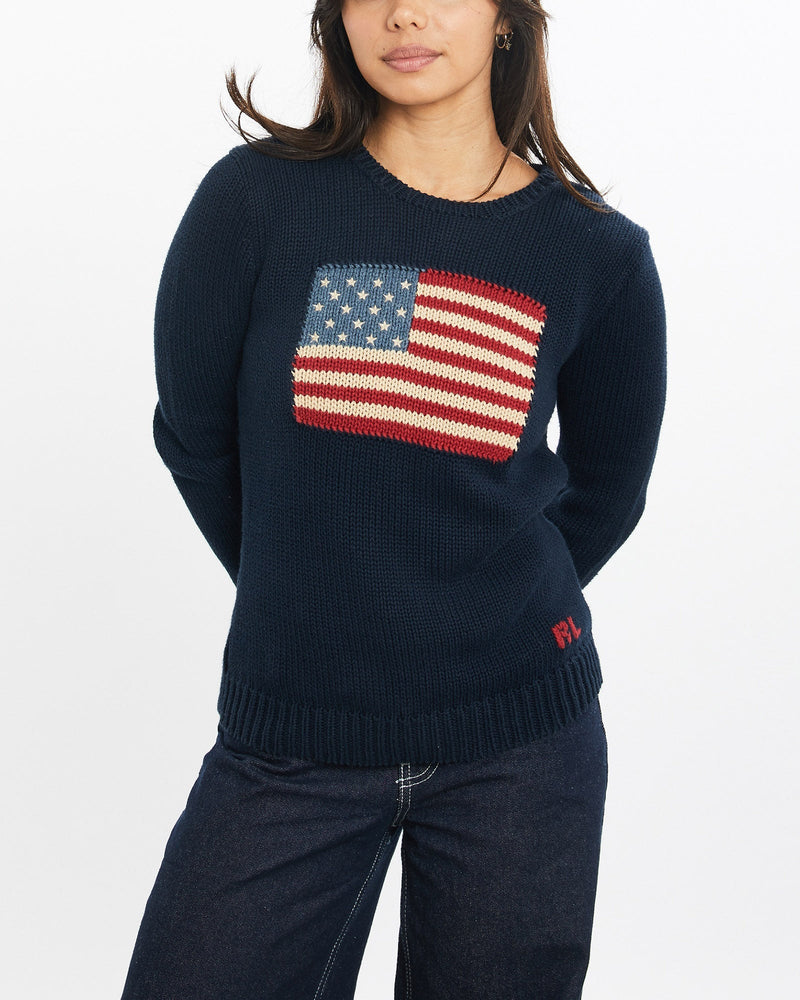 Vintage, Polo, Ralph, Lauren, Flag, Knit, Sweater, The Real Deal, size double extra small, colour Navy, newtown, sydney, australia, thrift store, opshop, preloved, secondhand, sustainable, retro, antique, 70s, 80s, 90s, 2000s, 00s, fashion, clothing, streetwear, trendy, garment, style, boutique, store, shop, archive, sale, cheap, best, top, Sweats and hoodies