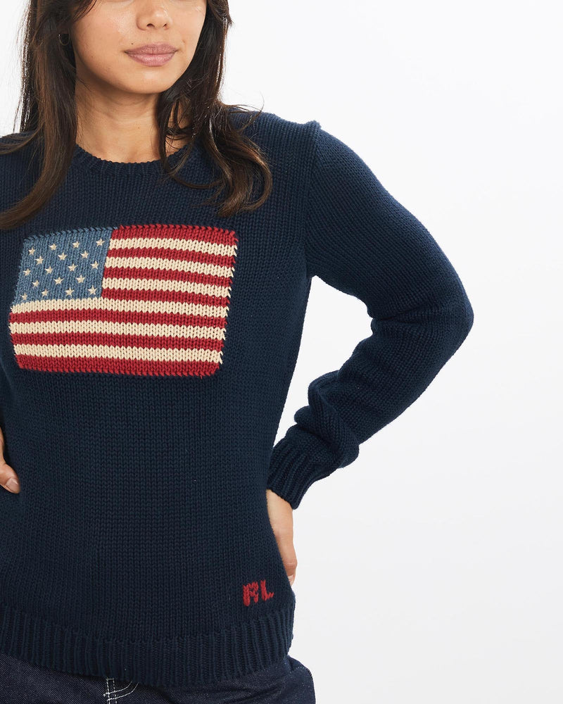 Vintage, Polo, Ralph, Lauren, Flag, Knit, Sweater, The Real Deal, size double extra small, colour Navy, newtown, sydney, australia, thrift store, opshop, preloved, secondhand, sustainable, retro, antique, 70s, 80s, 90s, 2000s, 00s, fashion, clothing, streetwear, trendy, garment, style, boutique, store, shop, archive, sale, cheap, best, top, Sweats and hoodies