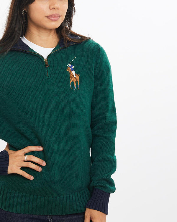 Vintage, Polo, Ralph, Lauren, Quarter, Zip, Knit, Sweater, The Real Deal, size double extra small, colour Green, newtown, sydney, australia, thrift store, opshop, preloved, secondhand, sustainable, retro, antique, 70s, 80s, 90s, 2000s, 00s, fashion, clothing, streetwear, trendy, garment, style, boutique, store, shop, archive, sale, cheap, best, top, Sweats and hoodies