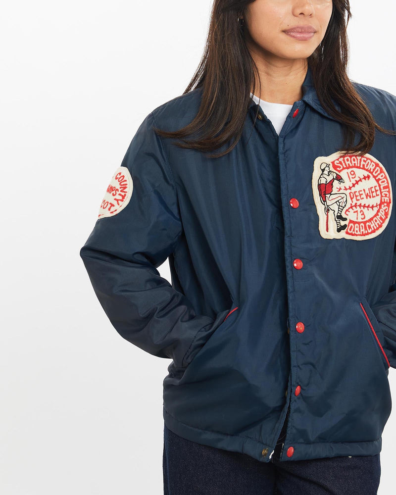 Vintage, 1973, Stratford, Police, Champs, Coaches, Jacket, The Real Deal, size double extra small, colour Navy, newtown, sydney, australia, thrift store, opshop, preloved, secondhand, sustainable, retro, antique, 70s, 80s, 90s, 2000s, 00s, fashion, clothing, streetwear, trendy, garment, style, boutique, store, shop, archive, sale, cheap, best, top, Jackets