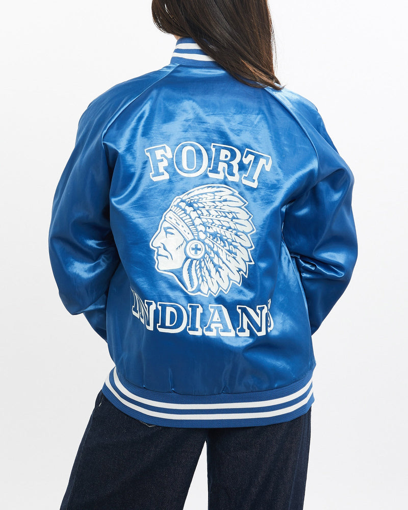Vintage, 80s, Fort, Indians, Satin, Bomber, Jacket, The Real Deal, size double extra small, colour Blue, newtown, sydney, australia, thrift store, opshop, preloved, secondhand, sustainable, retro, antique, 70s, 80s, 90s, 2000s, 00s, fashion, clothing, streetwear, trendy, garment, style, boutique, store, shop, archive, sale, cheap, best, top, Jackets