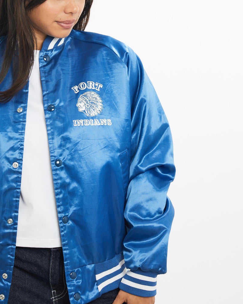 Vintage, 80s, Fort, Indians, Satin, Bomber, Jacket, The Real Deal, size double extra small, colour Blue, newtown, sydney, australia, thrift store, opshop, preloved, secondhand, sustainable, retro, antique, 70s, 80s, 90s, 2000s, 00s, fashion, clothing, streetwear, trendy, garment, style, boutique, store, shop, archive, sale, cheap, best, top, Jackets