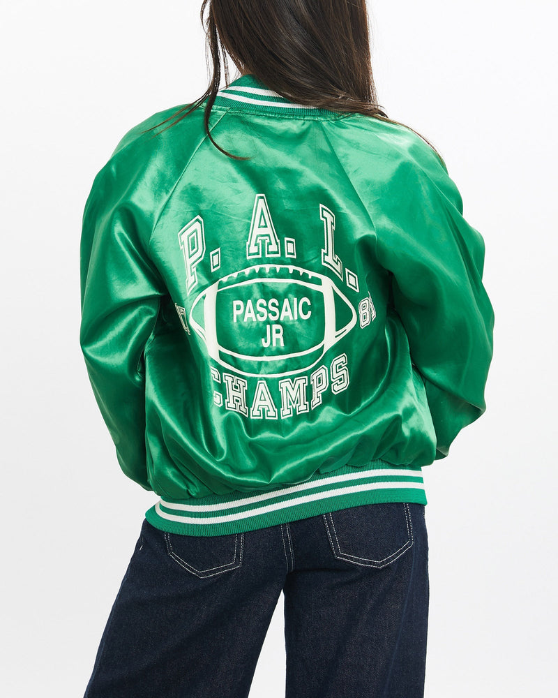 Vintage, 80s, P.A.L., Champs, Satin, Bomber, Jacket, The Real Deal, size double extra small, colour Green, newtown, sydney, australia, thrift store, opshop, preloved, secondhand, sustainable, retro, antique, 70s, 80s, 90s, 2000s, 00s, fashion, clothing, streetwear, trendy, garment, style, boutique, store, shop, archive, sale, cheap, best, top, Jackets
