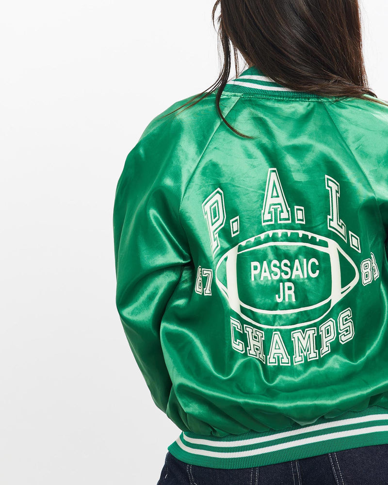 Vintage, 80s, P.A.L., Champs, Satin, Bomber, Jacket, The Real Deal, size double extra small, colour Green, newtown, sydney, australia, thrift store, opshop, preloved, secondhand, sustainable, retro, antique, 70s, 80s, 90s, 2000s, 00s, fashion, clothing, streetwear, trendy, garment, style, boutique, store, shop, archive, sale, cheap, best, top, Jackets