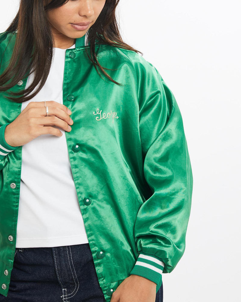 Vintage, 80s, P.A.L., Champs, Satin, Bomber, Jacket, The Real Deal, size double extra small, colour Green, newtown, sydney, australia, thrift store, opshop, preloved, secondhand, sustainable, retro, antique, 70s, 80s, 90s, 2000s, 00s, fashion, clothing, streetwear, trendy, garment, style, boutique, store, shop, archive, sale, cheap, best, top, Jackets