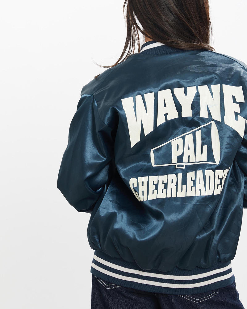 Vintage, 80s, Wayne, PAL, Cheerleader, Satin, Bomber, Jacket, The Real Deal, size double extra small, colour Blue, newtown, sydney, australia, thrift store, opshop, preloved, secondhand, sustainable, retro, antique, 70s, 80s, 90s, 2000s, 00s, fashion, clothing, streetwear, trendy, garment, style, boutique, store, shop, archive, sale, cheap, best, top, Jackets