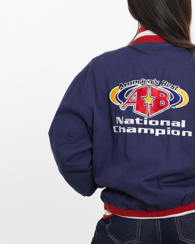 Vintage, America's, Best, National, Champion, Bomber, Jacket, The Real Deal, size double extra small, colour Navy, newtown, sydney, australia, thrift store, opshop, preloved, secondhand, sustainable, retro, antique, 70s, 80s, 90s, 2000s, 00s, fashion, clothing, streetwear, trendy, garment, style, boutique, store, shop, archive, sale, cheap, best, top, Jackets