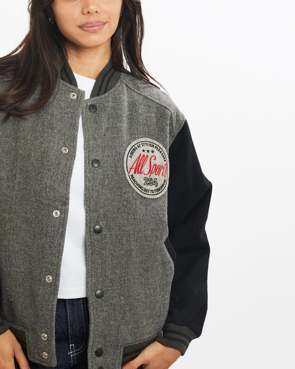 Vintage, 90s, All, Sports, Varsity, Jacket, The Real Deal, size double extra small, colour Grey, newtown, sydney, australia, thrift store, opshop, preloved, secondhand, sustainable, retro, antique, 70s, 80s, 90s, 2000s, 00s, fashion, clothing, streetwear, trendy, garment, style, boutique, store, shop, archive, sale, cheap, best, top, Jackets
