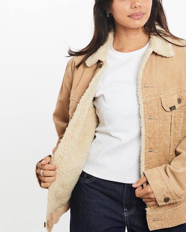 Vintage, 90s, Lee, Storm, Rider, Sherpa, Lined, Corduroy, Jacket, The Real Deal, size extra small, colour Beige, newtown, sydney, australia, thrift store, opshop, preloved, secondhand, sustainable, retro, antique, 70s, 80s, 90s, 2000s, 00s, fashion, clothing, streetwear, trendy, garment, style, boutique, store, shop, archive, sale, cheap, best, top, Jackets