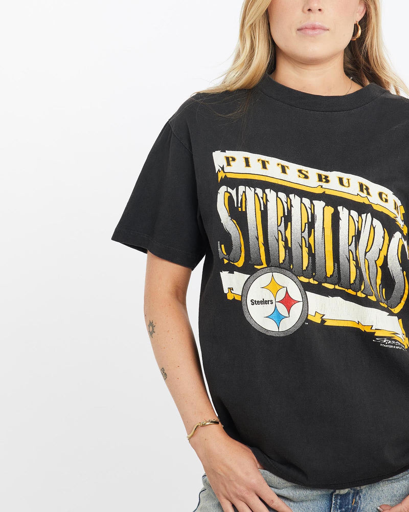 Vintage, 1990, Starter, NFL, Pittsburgh, Steelers, Tee, The Real Deal, size small, colour Black, newtown, sydney, australia, thrift store, opshop, preloved, secondhand, sustainable, retro, antique, 70s, 80s, 90s, 2000s, 00s, fashion, clothing, streetwear, trendy, garment, style, boutique, store, shop, archive, sale, cheap, best, top, T-Shirts