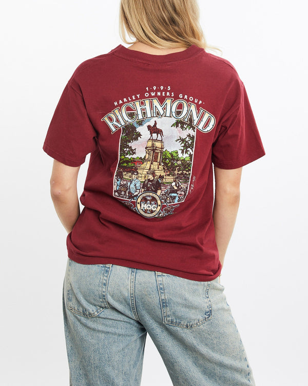 Vintage, 1995, Harley, Davidson, Richmond, Tee, The Real Deal, size small, colour Burgundy, newtown, sydney, australia, thrift store, opshop, preloved, secondhand, sustainable, retro, antique, 70s, 80s, 90s, 2000s, 00s, fashion, clothing, streetwear, trendy, garment, style, boutique, store, shop, archive, sale, cheap, best, top, T-Shirts