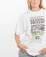 Vintage, San, Francisco, Chronicle, Front, Page', Tee, The Real Deal, size large, colour White, newtown, sydney, australia, thrift store, opshop, preloved, secondhand, sustainable, retro, antique, 70s, 80s, 90s, 2000s, 00s, fashion, clothing, streetwear, trendy, garment, style, boutique, store, shop, archive, sale, cheap, best, top, T-Shirts