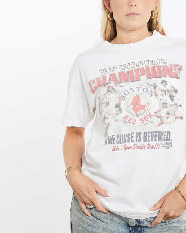 Vintage, 2004, MLB, Boston, Red, Sox, Tee, The Real Deal, size small, colour White, newtown, sydney, australia, thrift store, opshop, preloved, secondhand, sustainable, retro, antique, 70s, 80s, 90s, 2000s, 00s, fashion, clothing, streetwear, trendy, garment, style, boutique, store, shop, archive, sale, cheap, best, top, T-Shirts