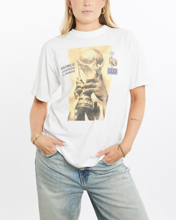 Vintage, 1998, Adidas, France, FIFA, World, Cup, Tee, The Real Deal, size small, colour White, newtown, sydney, australia, thrift store, opshop, preloved, secondhand, sustainable, retro, antique, 70s, 80s, 90s, 2000s, 00s, fashion, clothing, streetwear, trendy, garment, style, boutique, store, shop, archive, sale, cheap, best, top, T-Shirts