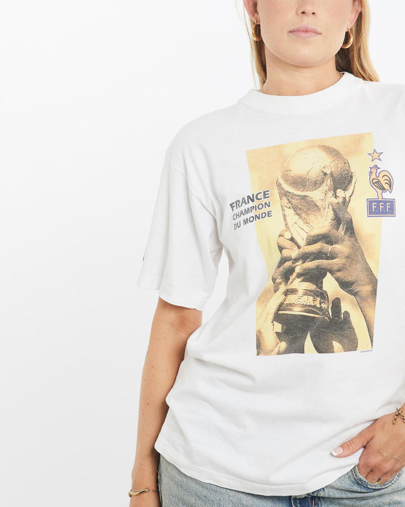 Vintage, 1998, Adidas, France, FIFA, World, Cup, Tee, The Real Deal, size small, colour White, newtown, sydney, australia, thrift store, opshop, preloved, secondhand, sustainable, retro, antique, 70s, 80s, 90s, 2000s, 00s, fashion, clothing, streetwear, trendy, garment, style, boutique, store, shop, archive, sale, cheap, best, top, T-Shirts