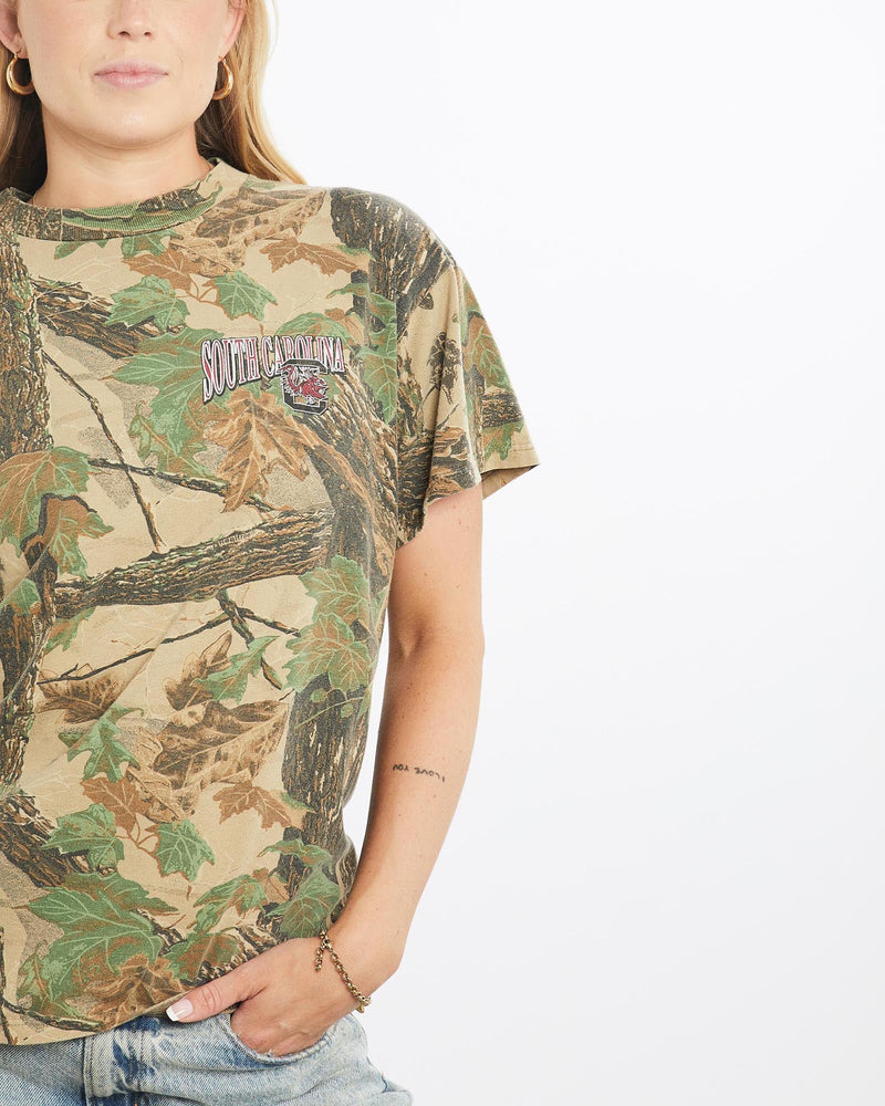 Vintage, 90s, NCAA, South, Carolina, Realtree, Camo, Tee, The Real Deal, size small, colour Multicolour, newtown, sydney, australia, thrift store, opshop, preloved, secondhand, sustainable, retro, antique, 70s, 80s, 90s, 2000s, 00s, fashion, clothing, streetwear, trendy, garment, style, boutique, store, shop, archive, sale, cheap, best, top, T-Shirts