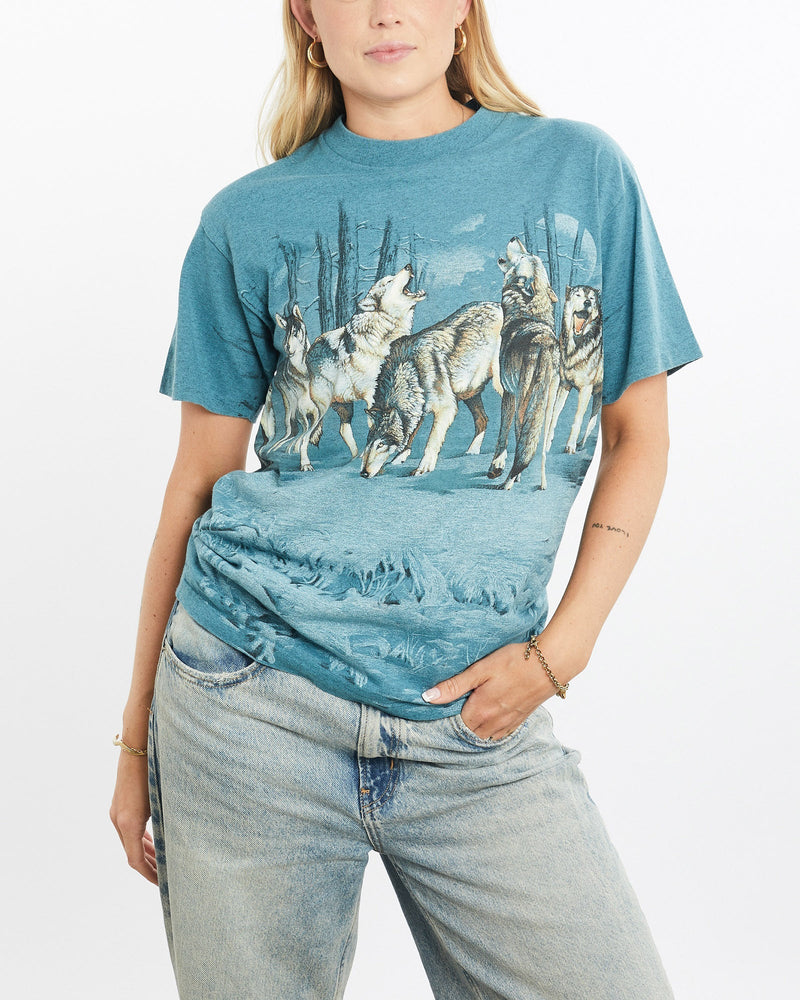 Vintage, Wolves, Wildlife, All, Over, Print, Tee, The Real Deal, size small, colour Blue, newtown, sydney, australia, thrift store, opshop, preloved, secondhand, sustainable, retro, antique, 70s, 80s, 90s, 2000s, 00s, fashion, clothing, streetwear, trendy, garment, style, boutique, store, shop, archive, sale, cheap, best, top, T-Shirts