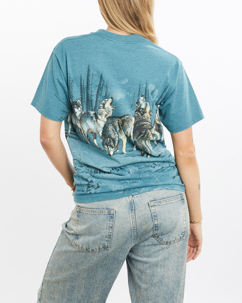 Vintage, Wolves, Wildlife, All, Over, Print, Tee, The Real Deal, size small, colour Blue, newtown, sydney, australia, thrift store, opshop, preloved, secondhand, sustainable, retro, antique, 70s, 80s, 90s, 2000s, 00s, fashion, clothing, streetwear, trendy, garment, style, boutique, store, shop, archive, sale, cheap, best, top, T-Shirts