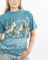 Vintage, Wolves, Wildlife, All, Over, Print, Tee, The Real Deal, size small, colour Blue, newtown, sydney, australia, thrift store, opshop, preloved, secondhand, sustainable, retro, antique, 70s, 80s, 90s, 2000s, 00s, fashion, clothing, streetwear, trendy, garment, style, boutique, store, shop, archive, sale, cheap, best, top, T-Shirts