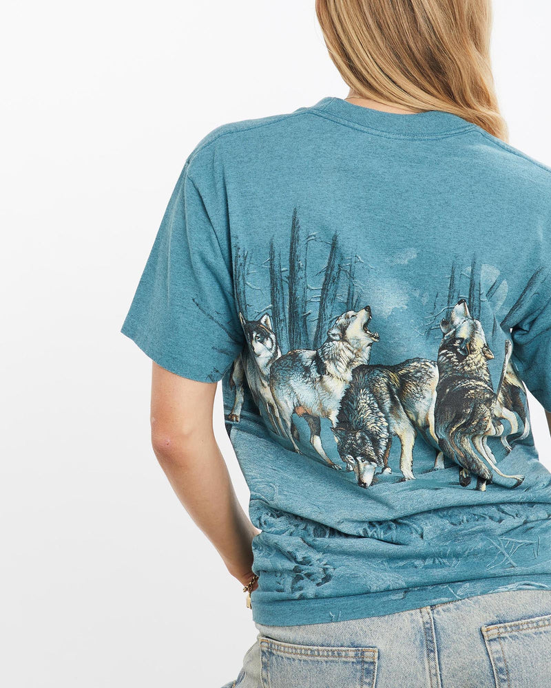Vintage, Wolves, Wildlife, All, Over, Print, Tee, The Real Deal, size small, colour Blue, newtown, sydney, australia, thrift store, opshop, preloved, secondhand, sustainable, retro, antique, 70s, 80s, 90s, 2000s, 00s, fashion, clothing, streetwear, trendy, garment, style, boutique, store, shop, archive, sale, cheap, best, top, T-Shirts