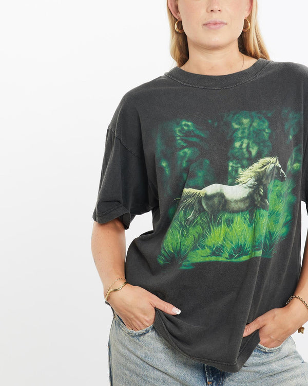 Vintage, 90s, Horse, Wildlife, Tee, The Real Deal, size medium, colour Grey, newtown, sydney, australia, thrift store, opshop, preloved, secondhand, sustainable, retro, antique, 70s, 80s, 90s, 2000s, 00s, fashion, clothing, streetwear, trendy, garment, style, boutique, store, shop, archive, sale, cheap, best, top, T-Shirts