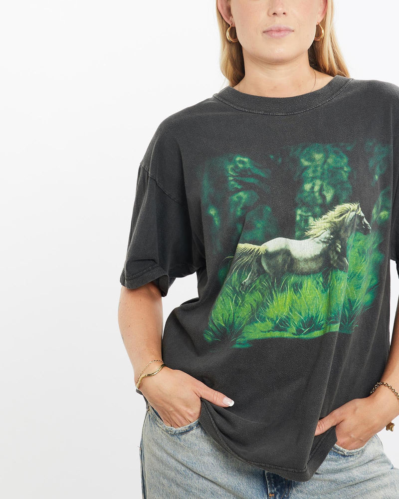 Vintage, 90s, Horse, Wildlife, Tee, The Real Deal, size medium, colour Grey, newtown, sydney, australia, thrift store, opshop, preloved, secondhand, sustainable, retro, antique, 70s, 80s, 90s, 2000s, 00s, fashion, clothing, streetwear, trendy, garment, style, boutique, store, shop, archive, sale, cheap, best, top, T-Shirts
