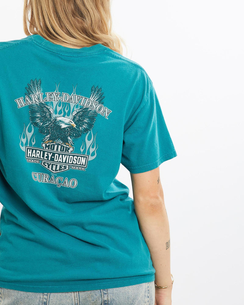 Vintage, Harley, Davidson, Curaçao, Tee, The Real Deal, size small, colour Blue, newtown, sydney, australia, thrift store, opshop, preloved, secondhand, sustainable, retro, antique, 70s, 80s, 90s, 2000s, 00s, fashion, clothing, streetwear, trendy, garment, style, boutique, store, shop, archive, sale, cheap, best, top, T-Shirts