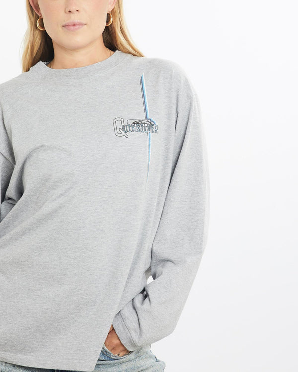 Vintage, 90s, Quiksilver, Long, Sleeve, Tee, The Real Deal, size medium, colour Grey, newtown, sydney, australia, thrift store, opshop, preloved, secondhand, sustainable, retro, antique, 70s, 80s, 90s, 2000s, 00s, fashion, clothing, streetwear, trendy, garment, style, boutique, store, shop, archive, sale, cheap, best, top, T-Shirts