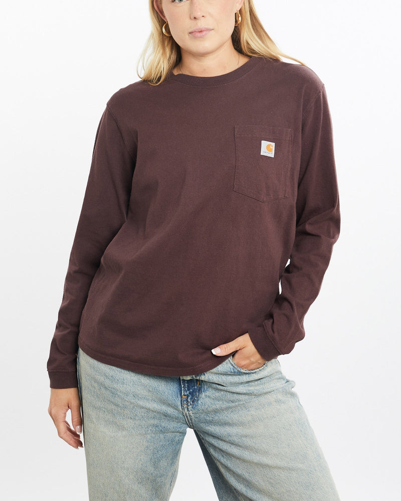 Vintage, Carhartt, Long, Sleeve, Tee, The Real Deal, size small, colour Burgundy, newtown, sydney, australia, thrift store, opshop, preloved, secondhand, sustainable, retro, antique, 70s, 80s, 90s, 2000s, 00s, fashion, clothing, streetwear, trendy, garment, style, boutique, store, shop, archive, sale, cheap, best, top, T-Shirts
