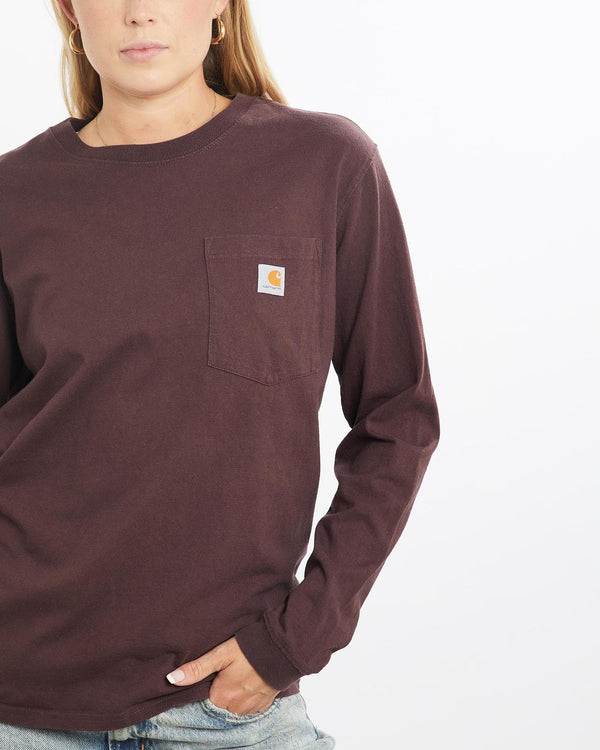 Vintage, Carhartt, Long, Sleeve, Tee, The Real Deal, size small, colour Burgundy, newtown, sydney, australia, thrift store, opshop, preloved, secondhand, sustainable, retro, antique, 70s, 80s, 90s, 2000s, 00s, fashion, clothing, streetwear, trendy, garment, style, boutique, store, shop, archive, sale, cheap, best, top, T-Shirts
