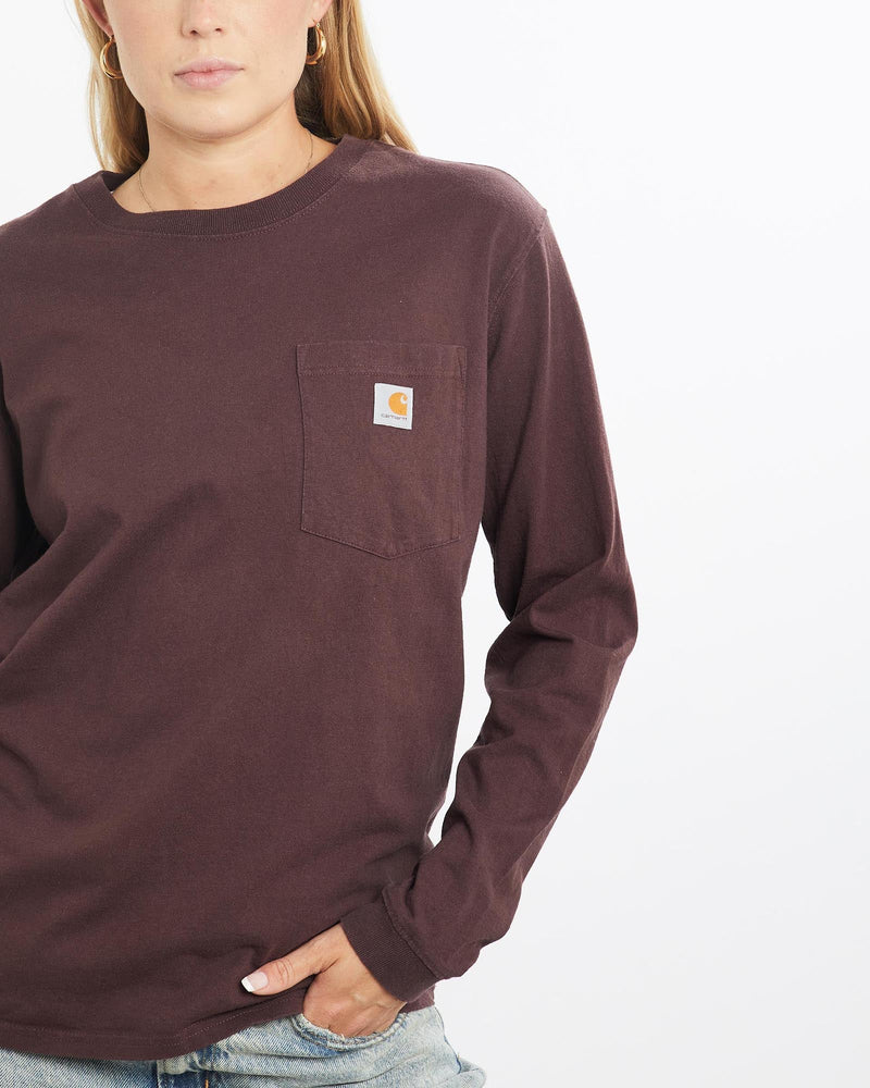 Vintage, Carhartt, Long, Sleeve, Tee, The Real Deal, size small, colour Burgundy, newtown, sydney, australia, thrift store, opshop, preloved, secondhand, sustainable, retro, antique, 70s, 80s, 90s, 2000s, 00s, fashion, clothing, streetwear, trendy, garment, style, boutique, store, shop, archive, sale, cheap, best, top, T-Shirts