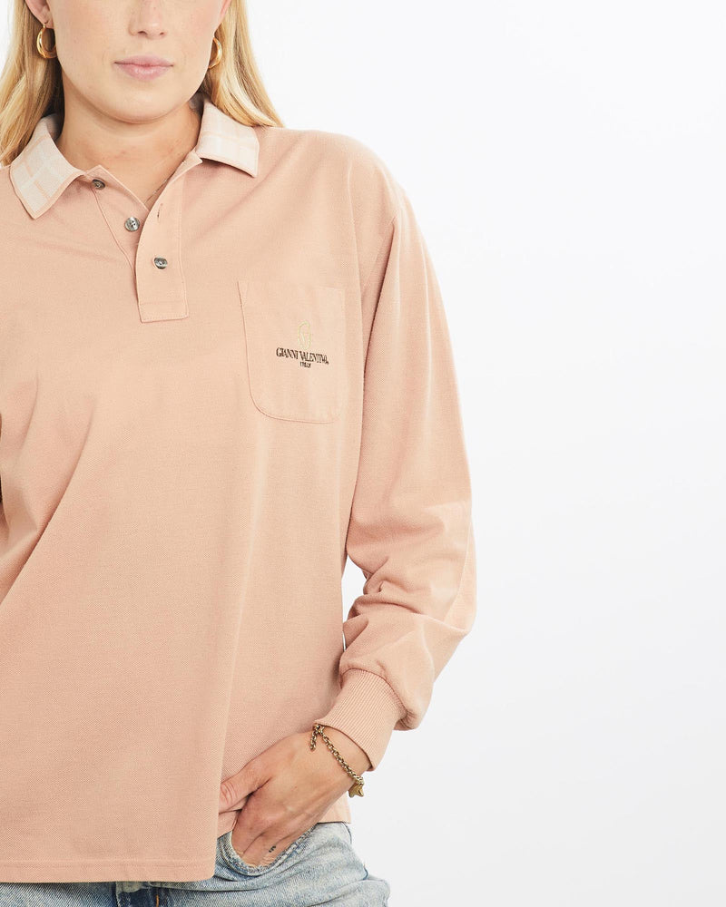 Vintage, 90s, Gianni, Valentino, Long, Sleeve, Polo, Shirt, The Real Deal, size medium, colour Beige, newtown, sydney, australia, thrift store, opshop, preloved, secondhand, sustainable, retro, antique, 70s, 80s, 90s, 2000s, 00s, fashion, clothing, streetwear, trendy, garment, style, boutique, store, shop, archive, sale, cheap, best, top, Shirts