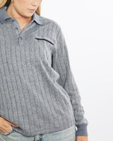 Vintage, 90s, Gianni, Valentino, Long, Sleeve, Polo, Shirt, The Real Deal, size small, colour Grey, newtown, sydney, australia, thrift store, opshop, preloved, secondhand, sustainable, retro, antique, 70s, 80s, 90s, 2000s, 00s, fashion, clothing, streetwear, trendy, garment, style, boutique, store, shop, archive, sale, cheap, best, top, Shirts