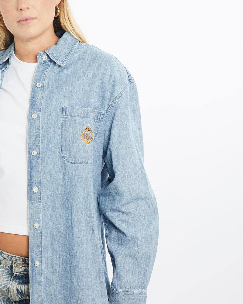 Vintage, 90s, Lauren, Ralph, Lauren, Denim, Button, Up, Shirt, The Real Deal, size medium, colour Blue, newtown, sydney, australia, thrift store, opshop, preloved, secondhand, sustainable, retro, antique, 70s, 80s, 90s, 2000s, 00s, fashion, clothing, streetwear, trendy, garment, style, boutique, store, shop, archive, sale, cheap, best, top, Shirts