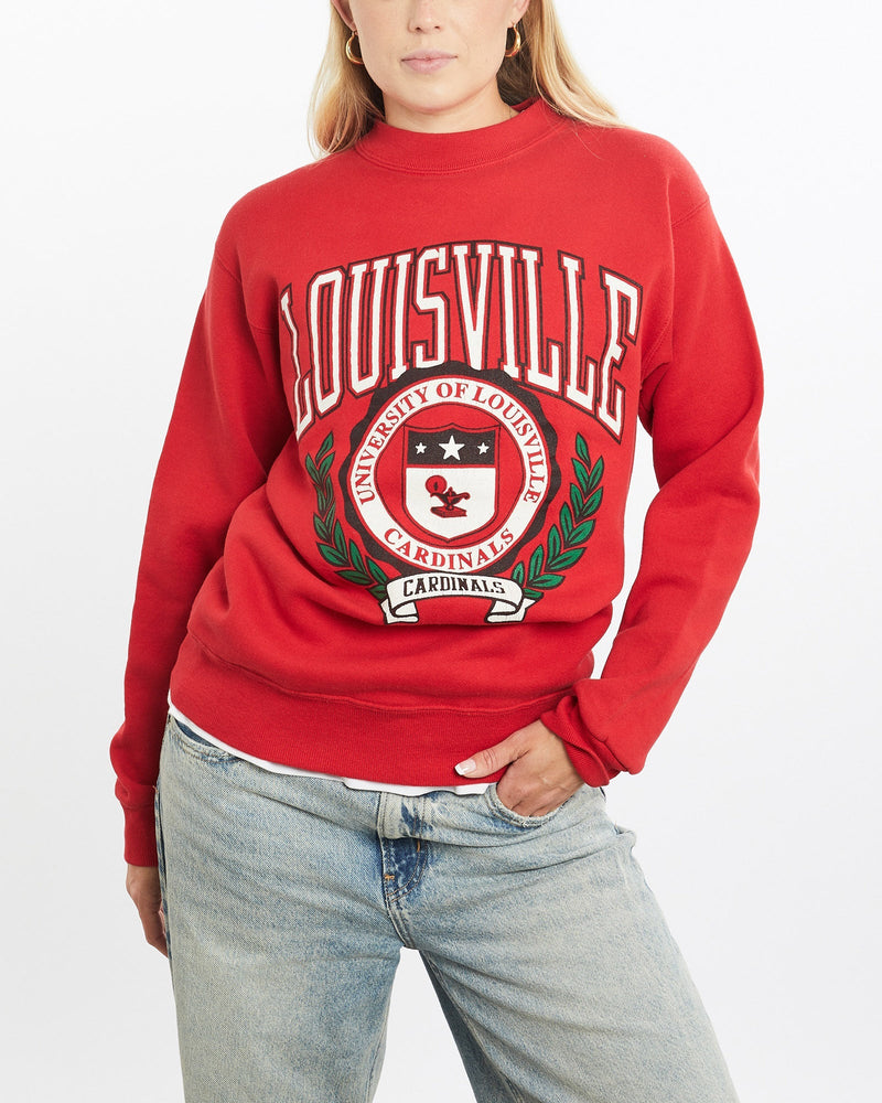 Vintage, 90s, NCAA, University, of, Louisville, Cardinals, Sweatshirt, The Real Deal, size small, colour Red, newtown, sydney, australia, thrift store, opshop, preloved, secondhand, sustainable, retro, antique, 70s, 80s, 90s, 2000s, 00s, fashion, clothing, streetwear, trendy, garment, style, boutique, store, shop, archive, sale, cheap, best, top, Sweats and hoodies