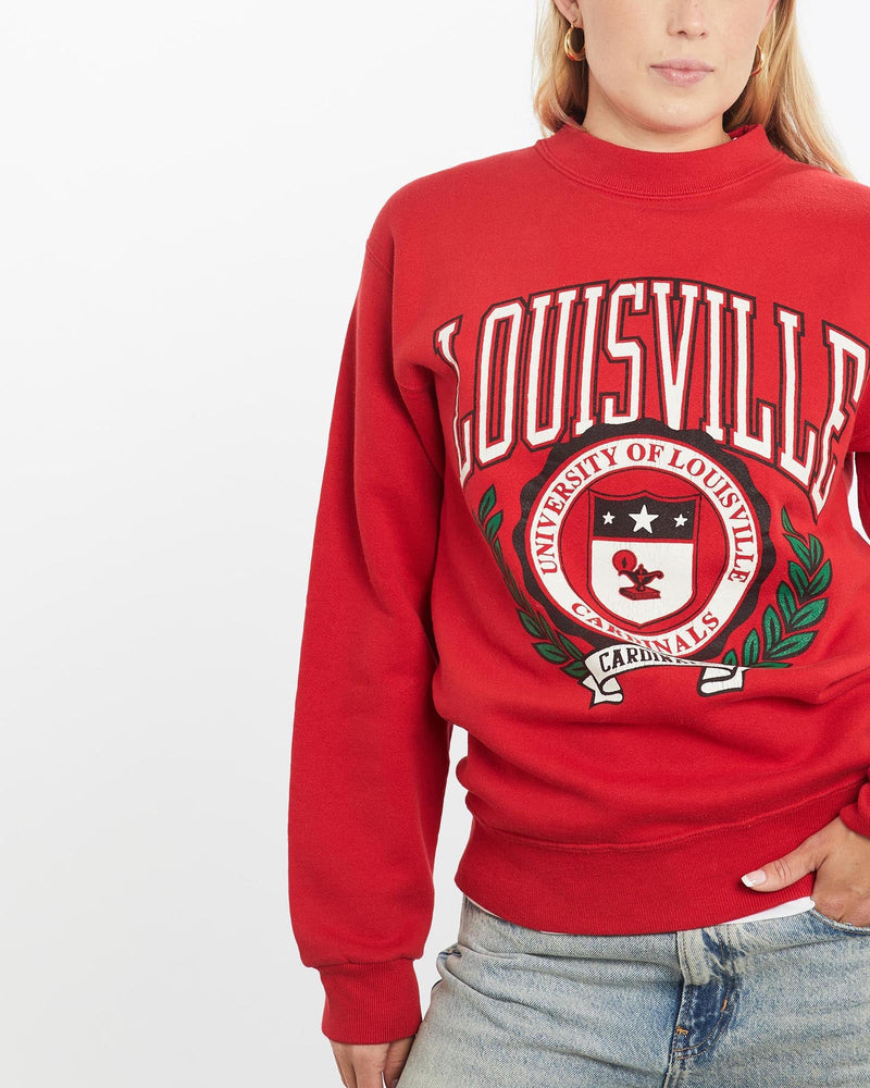 Vintage, 90s, NCAA, University, of, Louisville, Cardinals, Sweatshirt, The Real Deal, size small, colour Red, newtown, sydney, australia, thrift store, opshop, preloved, secondhand, sustainable, retro, antique, 70s, 80s, 90s, 2000s, 00s, fashion, clothing, streetwear, trendy, garment, style, boutique, store, shop, archive, sale, cheap, best, top, Sweats and hoodies