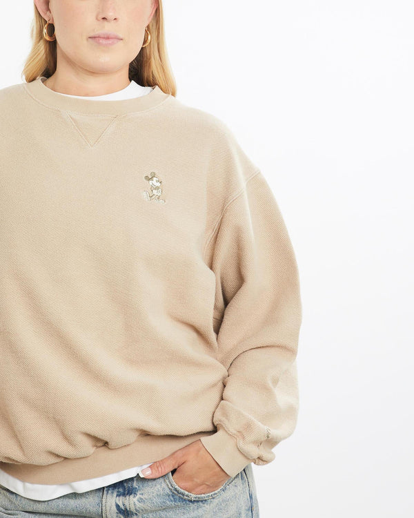 Vintage, 90s, Disney, Mickey, Mouse, Sweatshirt, The Real Deal, size medium, colour Beige, newtown, sydney, australia, thrift store, opshop, preloved, secondhand, sustainable, retro, antique, 70s, 80s, 90s, 2000s, 00s, fashion, clothing, streetwear, trendy, garment, style, boutique, store, shop, archive, sale, cheap, best, top, Sweats and hoodies