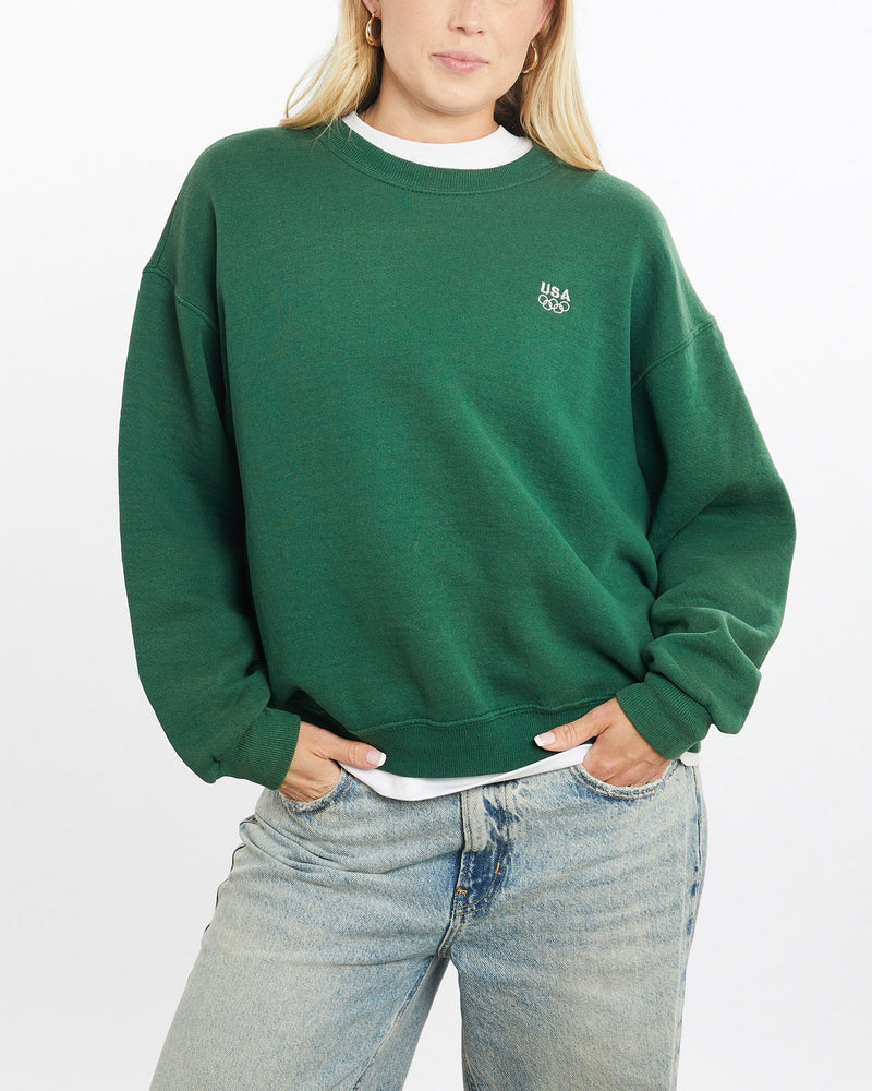 Vintage, 90s, USA, Olympics, Sweatshirt, The Real Deal, size small, colour Green, newtown, sydney, australia, thrift store, opshop, preloved, secondhand, sustainable, retro, antique, 70s, 80s, 90s, 2000s, 00s, fashion, clothing, streetwear, trendy, garment, style, boutique, store, shop, archive, sale, cheap, best, top, Sweats and hoodies