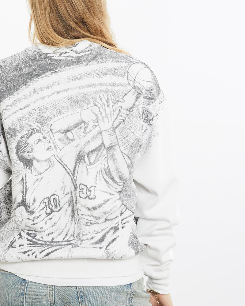 Vintage, 90s, NCAA, UNLV, Rebels, All, Over, Print, Sweatshirt, The Real Deal, size small, colour White, newtown, sydney, australia, thrift store, opshop, preloved, secondhand, sustainable, retro, antique, 70s, 80s, 90s, 2000s, 00s, fashion, clothing, streetwear, trendy, garment, style, boutique, store, shop, archive, sale, cheap, best, top, Sweats and hoodies