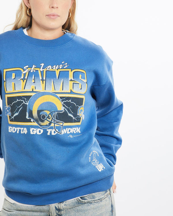 Vintage, NFL, St., Louis, Rams, Sweatshirt, The Real Deal, size small, colour Blue, newtown, sydney, australia, thrift store, opshop, preloved, secondhand, sustainable, retro, antique, 70s, 80s, 90s, 2000s, 00s, fashion, clothing, streetwear, trendy, garment, style, boutique, store, shop, archive, sale, cheap, best, top, Sweats and hoodies