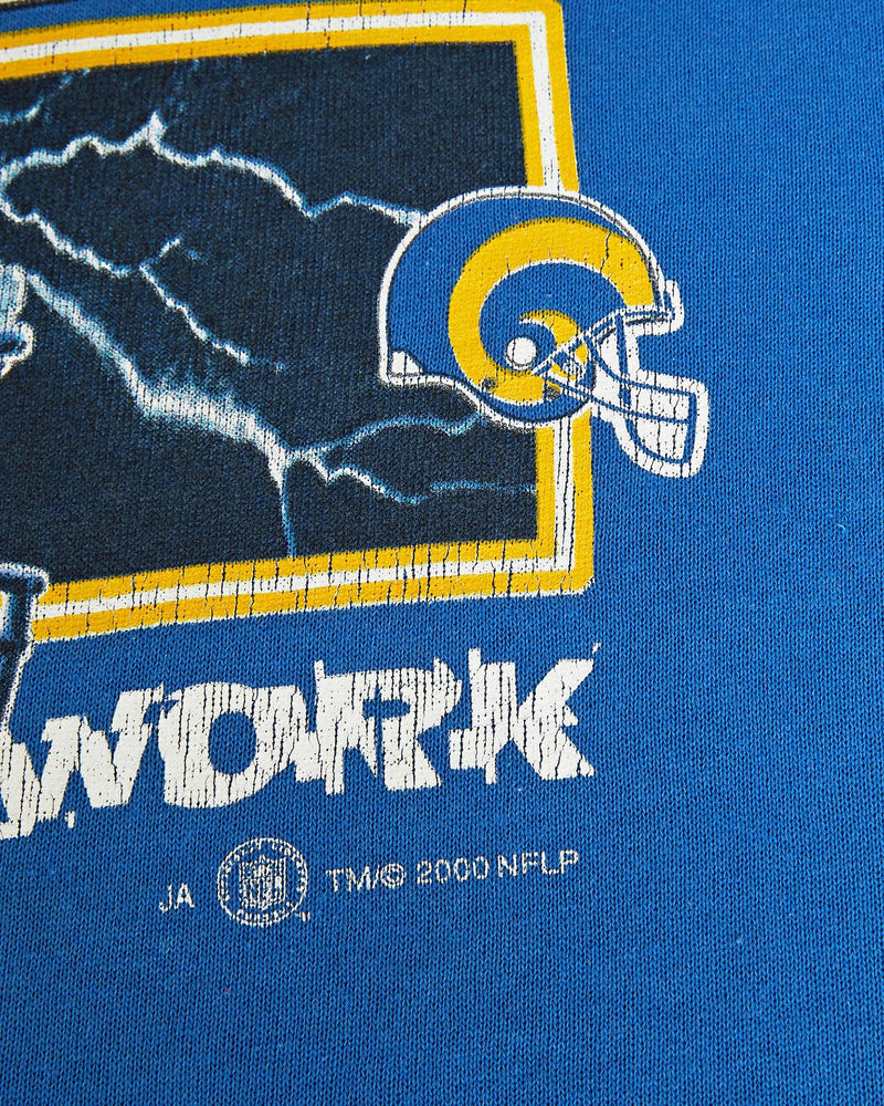 Vintage, NFL, St., Louis, Rams, Sweatshirt, The Real Deal, size small, colour Blue, newtown, sydney, australia, thrift store, opshop, preloved, secondhand, sustainable, retro, antique, 70s, 80s, 90s, 2000s, 00s, fashion, clothing, streetwear, trendy, garment, style, boutique, store, shop, archive, sale, cheap, best, top, Sweats and hoodies