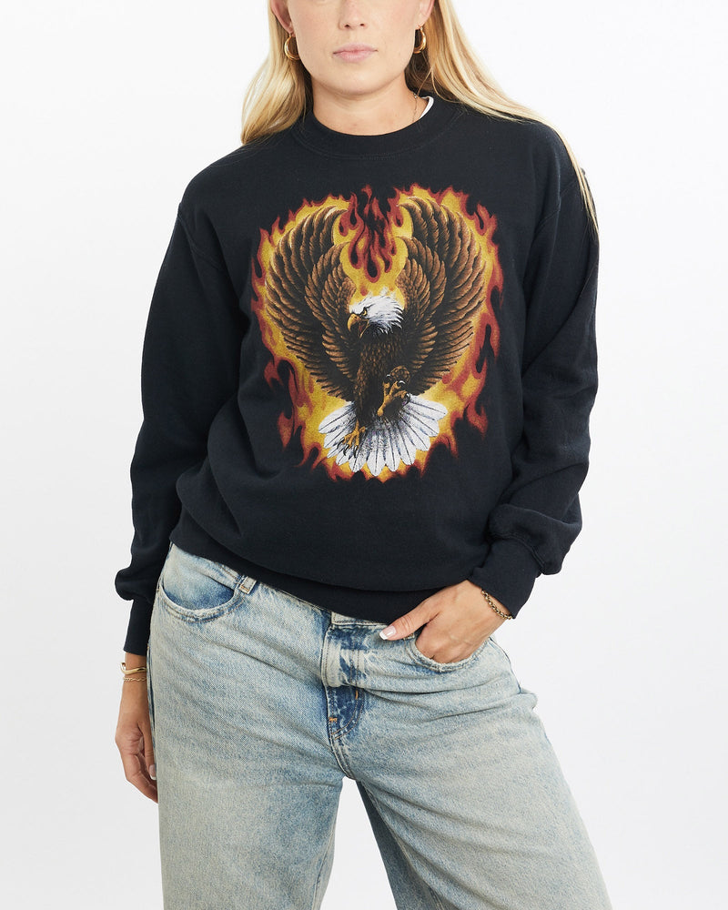 Vintage, Eagle, Wildlife, Sweatshirt, The Real Deal, size small, colour Black, newtown, sydney, australia, thrift store, opshop, preloved, secondhand, sustainable, retro, antique, 70s, 80s, 90s, 2000s, 00s, fashion, clothing, streetwear, trendy, garment, style, boutique, store, shop, archive, sale, cheap, best, top, Sweats and hoodies